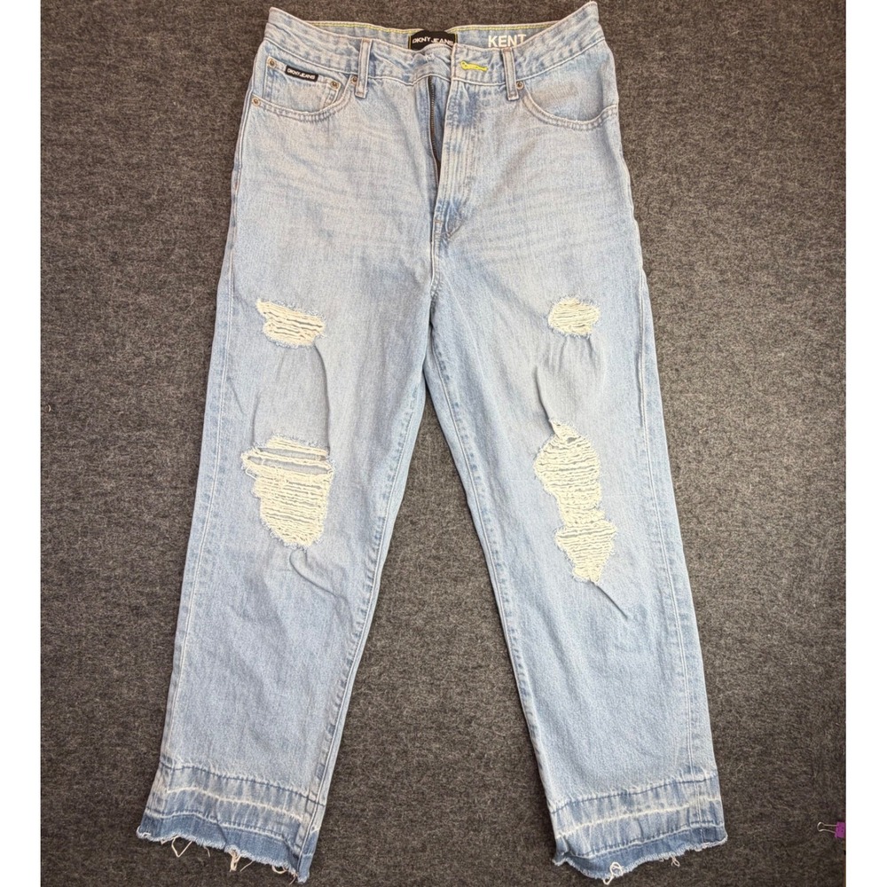 DKNY Jeans Kent‎ Straight Leg Women 29/8 Light Blue Distressed High Rise (READ)